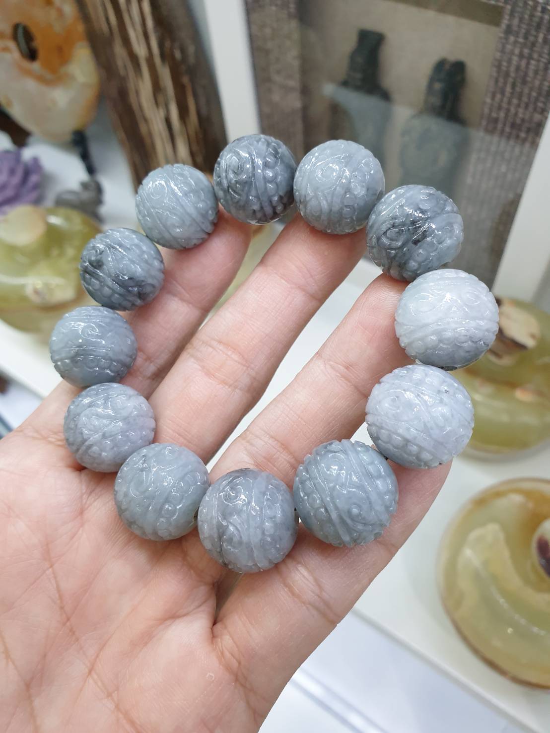 Gray Jade Ru Yi Beads Bracelet | His or Hers Original Jadeite Wrist Candy