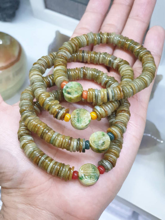 Limited Edition Jade Fortune Bracelet, 17 cm (Selection) | Fei Cui - Type A Jadeite | Vintage Prosperity Bead Charm