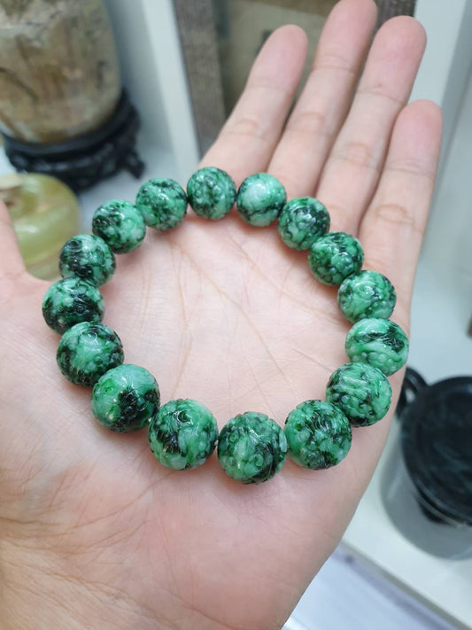 Jade Ru Yi Beads Bracelet | Marbled Green, Original Jadeite Beads | His or Hers Fortune Wrist Candy