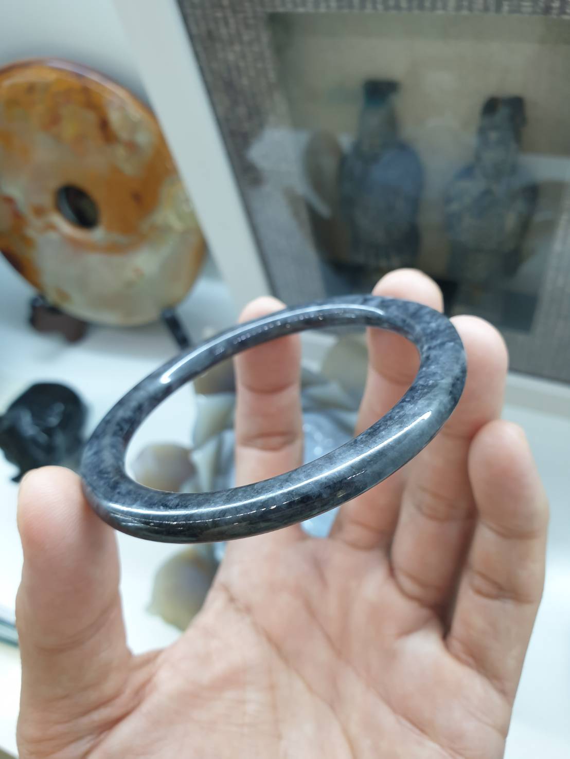 Black Jade Slim-Cylindrical Bangle (S 54 & 60) | Type A Natural Jadeite