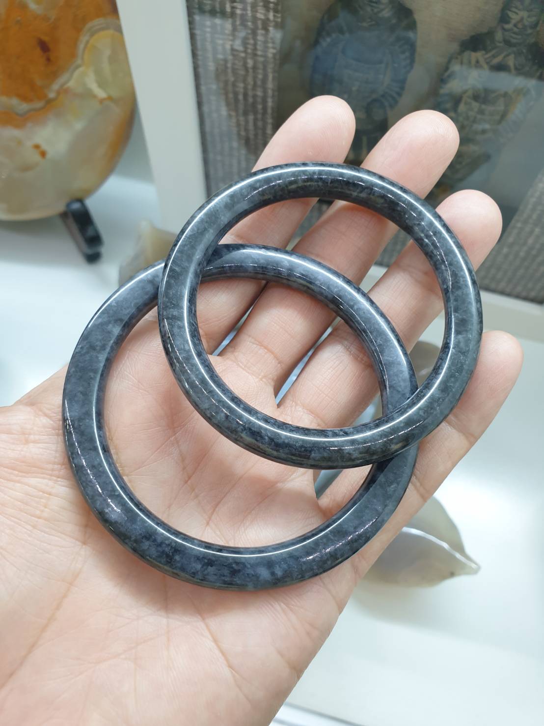 Black Jade Slim-Cylindrical Bangle (S 54 & 60) | Type A Natural Jadeite