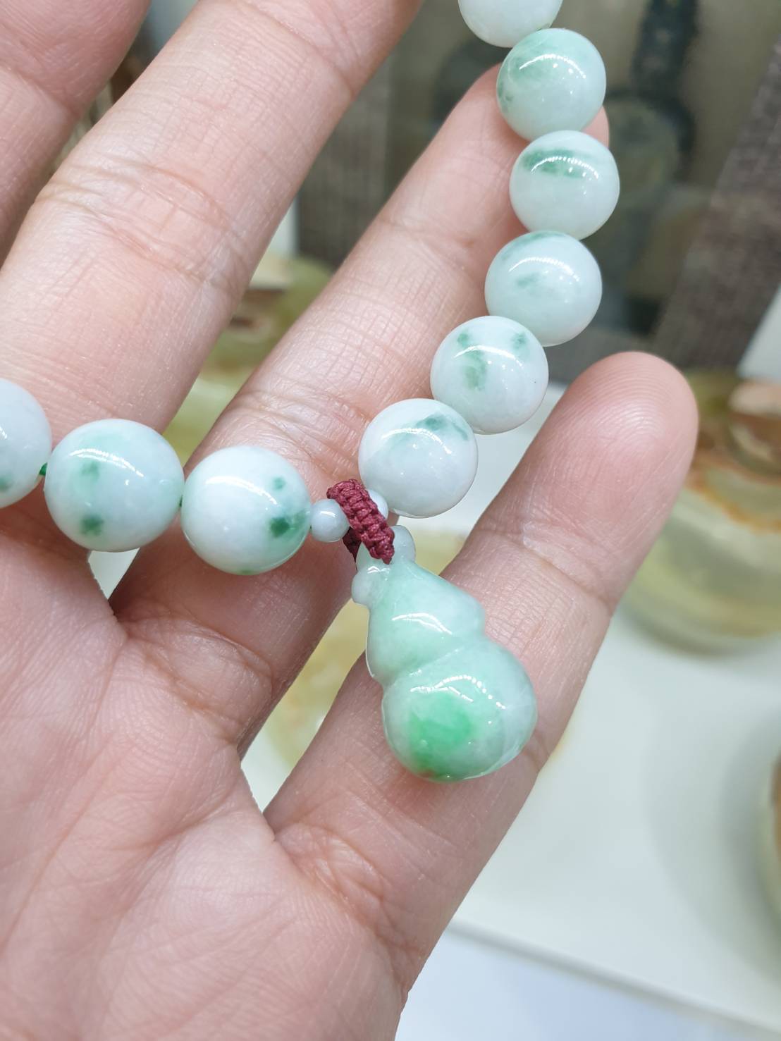 Moss in Snow Jade Wu Lou Bracelet | Type A Natural Jadeite | Fortune Charm Bracelet