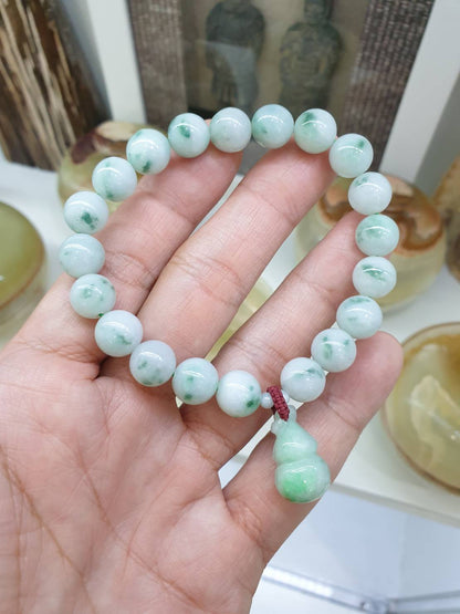 Moss in Snow Jade Wu Lou Bracelet | Type A Natural Jadeite | Fortune Charm Bracelet