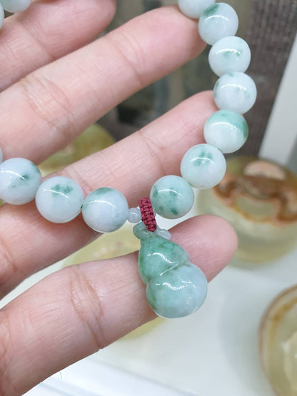 Moss in Snow Jade Wu Lou Bracelet | Type A Natural Jadeite | Fortune Charm Bracelet