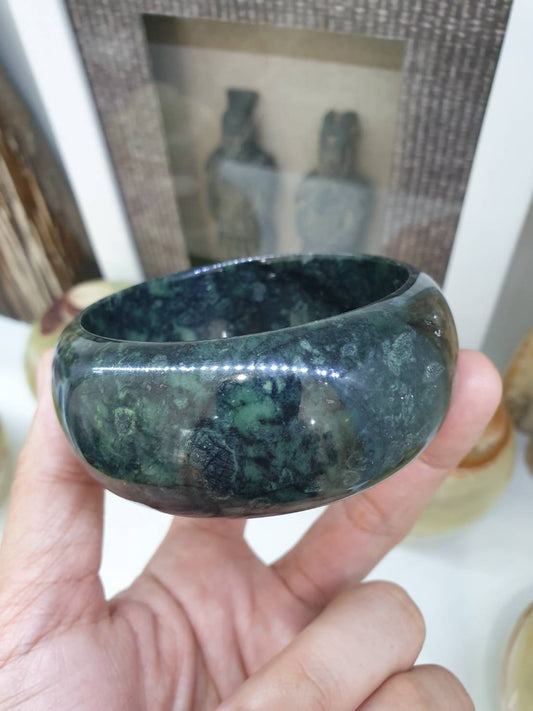 Vintage Jade Tortoise Bangle S64 Natural Black Type A Burma Jadeite