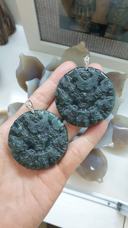 Nine Dragons Blue Jade Pendant | Sterling Silver | Authentic Natural Jadeite