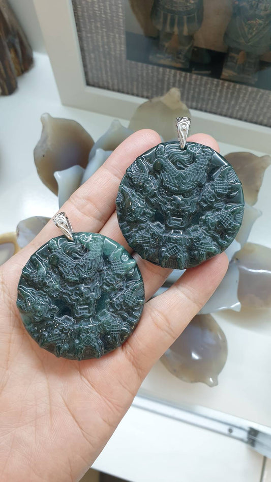 Nine Dragons Blue Jade Pendant | Sterling Silver | Authentic Natural Jadeite