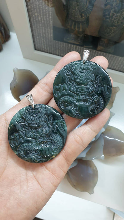 Nine Dragons Blue Jade Pendant | Sterling Silver | Authentic Natural Jadeite
