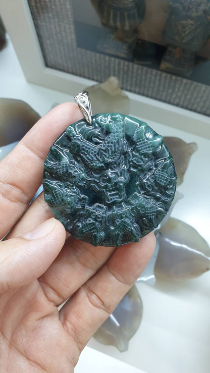 Nine Dragons Blue Jade Pendant | Sterling Silver | Authentic Natural Jadeite