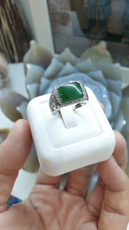 Green Jade Ring (Adjustable - Freesize) | Sterling Silver | Type A Natural Jadeite