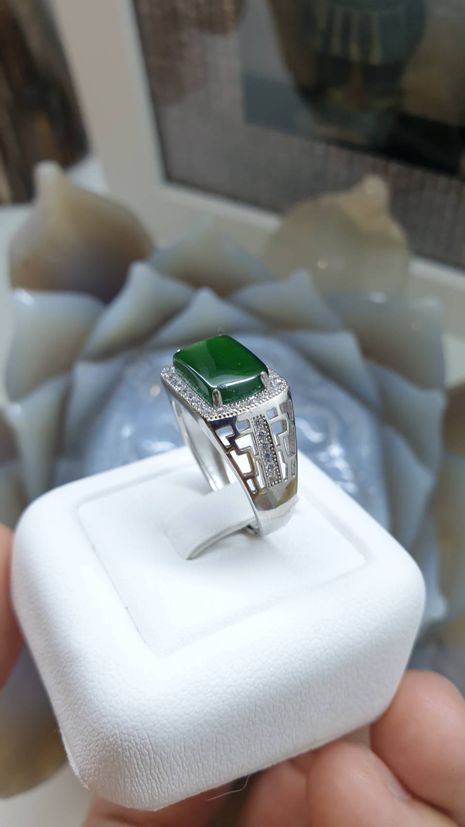 Green Jade Ring (Adjustable - Freesize) | Sterling Silver | Type A Natural Jadeite