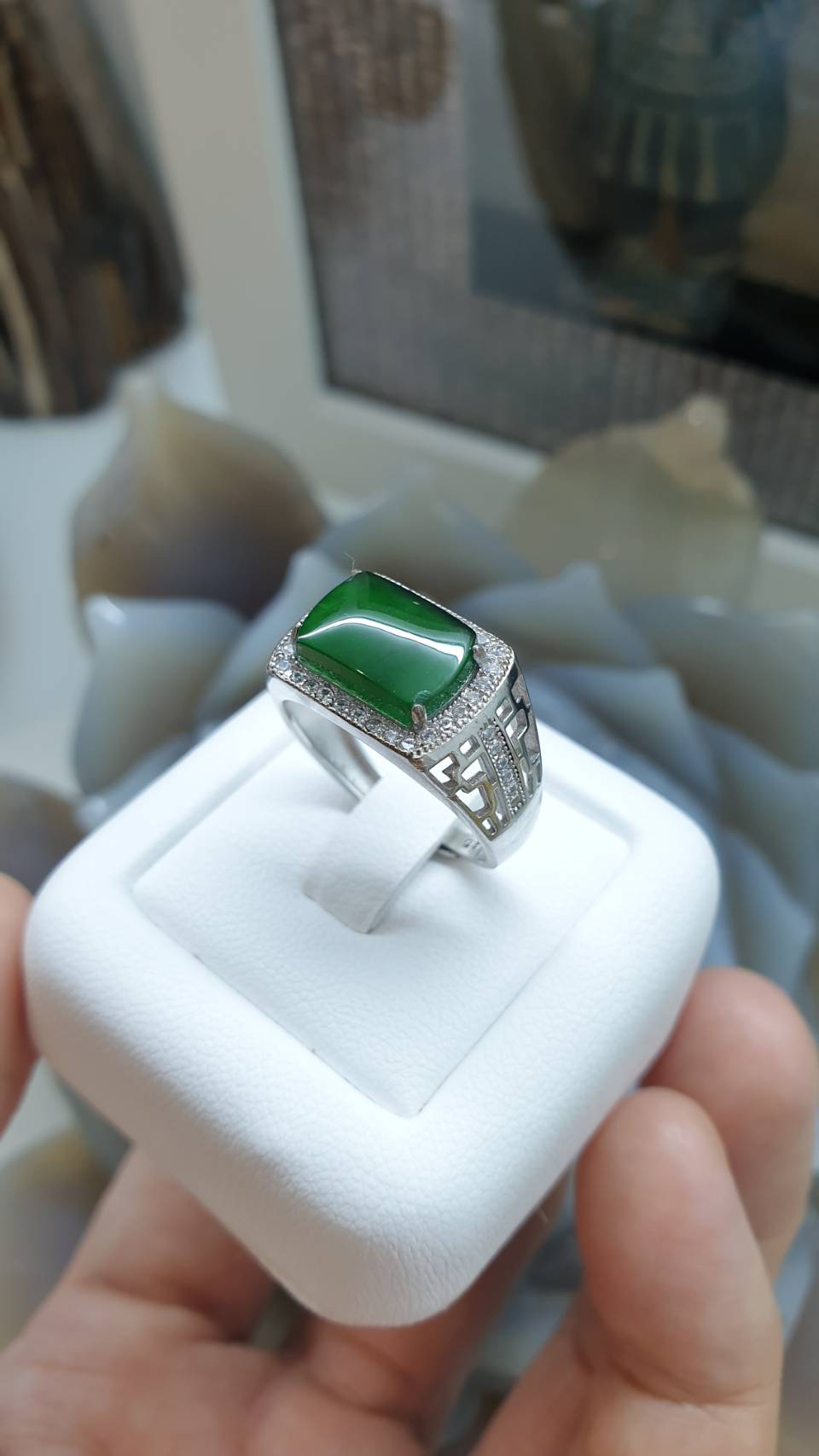 Green Jade Ring (Adjustable - Freesize) | Sterling Silver | Type A Natural Jadeite