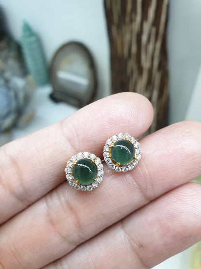 Blue Jade and Diamond Earrings | Solid 18K Gold | Original Fei Cui Natural Jadeite