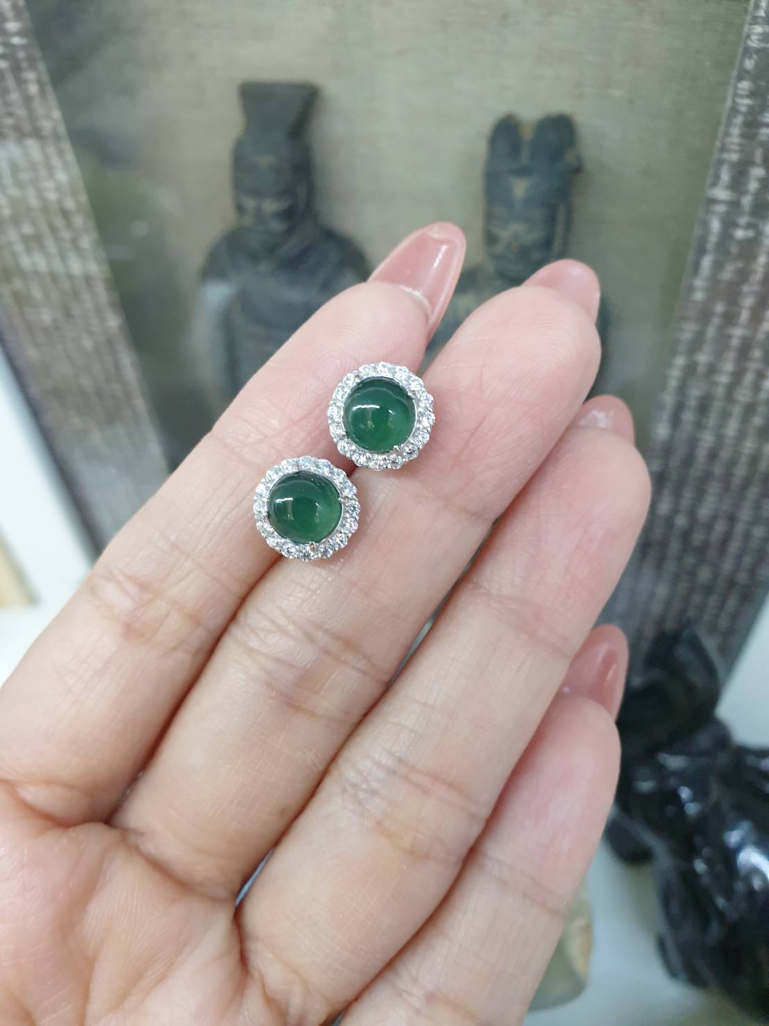 Blue Jade and Diamond Earrings | Solid 18K Gold | Original Fei Cui Natural Jadeite