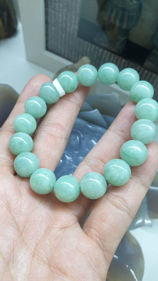 Crisp Apple Green Jade Bracelet | Fei Cui Natural Jadeite Beads | Elegant His or Hers Wrist Candy