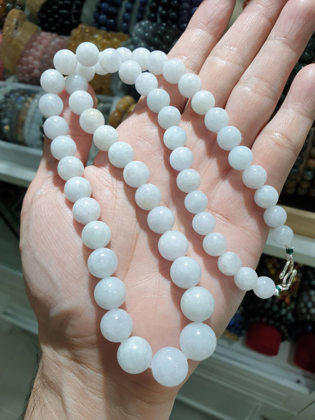White Jade Beaded Necklace (22") | Fei Cui Type A Jadeite