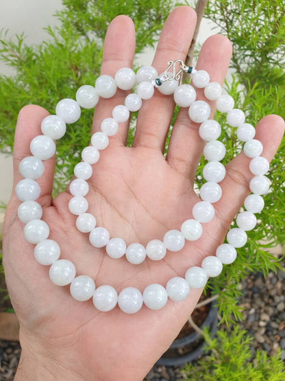 White Jade Beaded Necklace (22") | Fei Cui Type A Jadeite