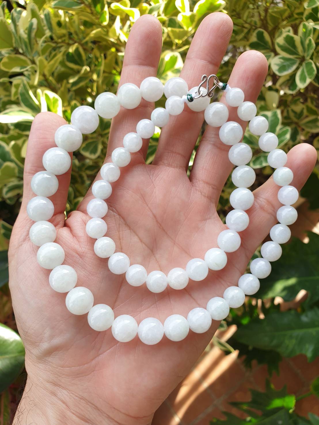 White Jade Beaded Necklace (22") | Fei Cui Type A Jadeite