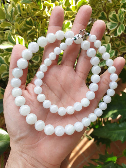 White Jade Beaded Necklace (22") | Fei Cui Type A Jadeite