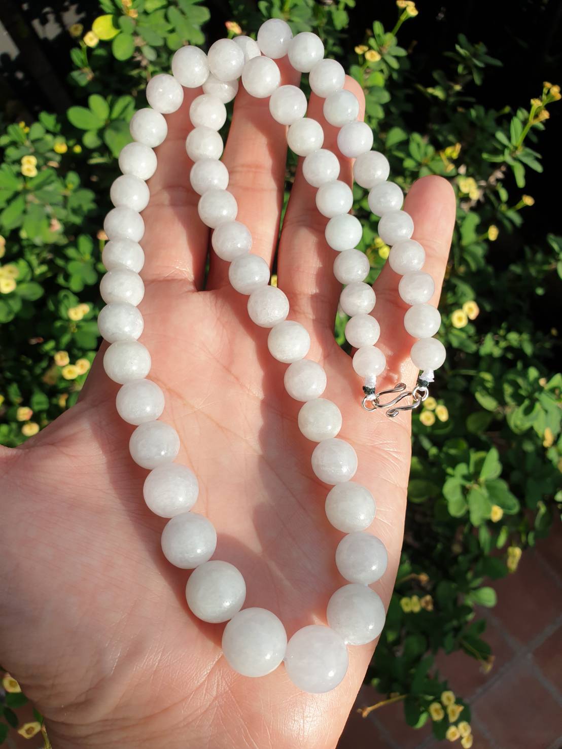 White Jade Beaded Necklace (22") | Fei Cui Type A Jadeite