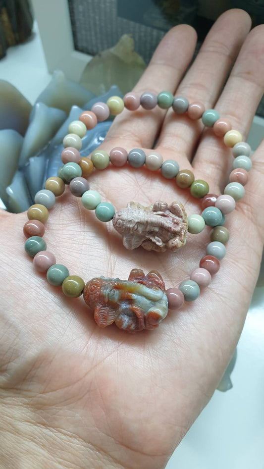 Alashan Jasper Ganesha Bracelet – Earthy Luck Charm | 7.5 mm Beads | 17 cm Adjustable | Spiritual Wrist Candy