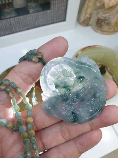 Guan Yin on Jade Beaded Necklace (24") | Fei Cui Type A Jadeite