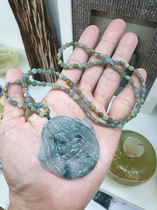 Guan Yin on Jade Beaded Necklace (24") | Fei Cui Type A Jadeite