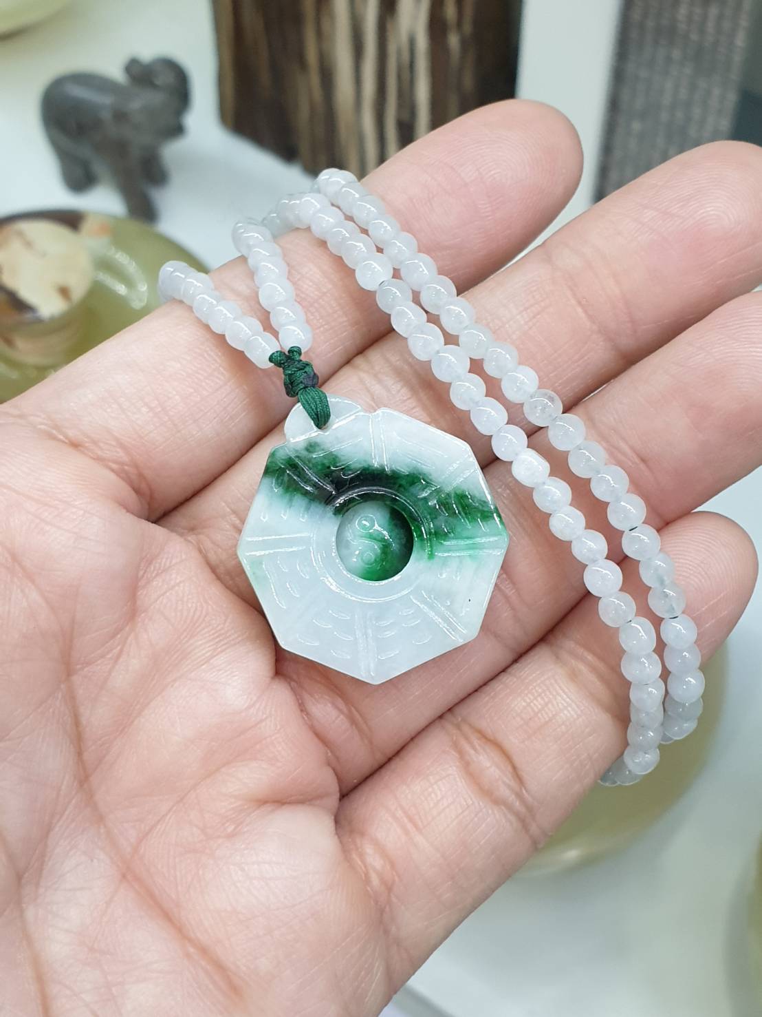 Jade Bagua Beaded Necklace (24") | Fei Cui Type A Jadeite
