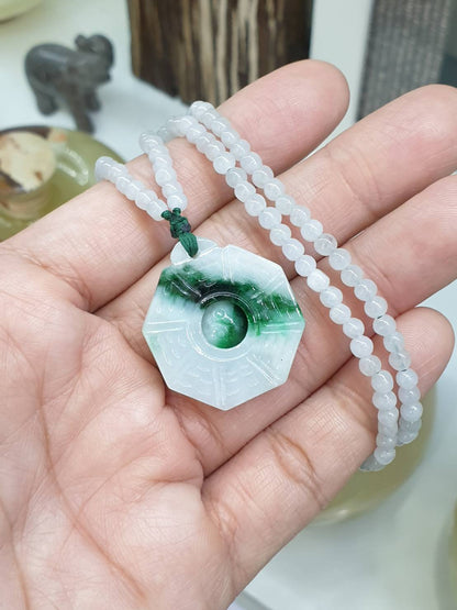 Jade Bagua Beaded Necklace (24") | Fei Cui Type A Jadeite