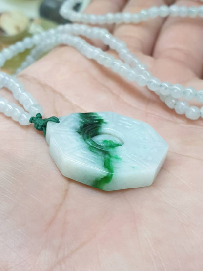 Jade Bagua Beaded Necklace (24") | Fei Cui Type A Jadeite
