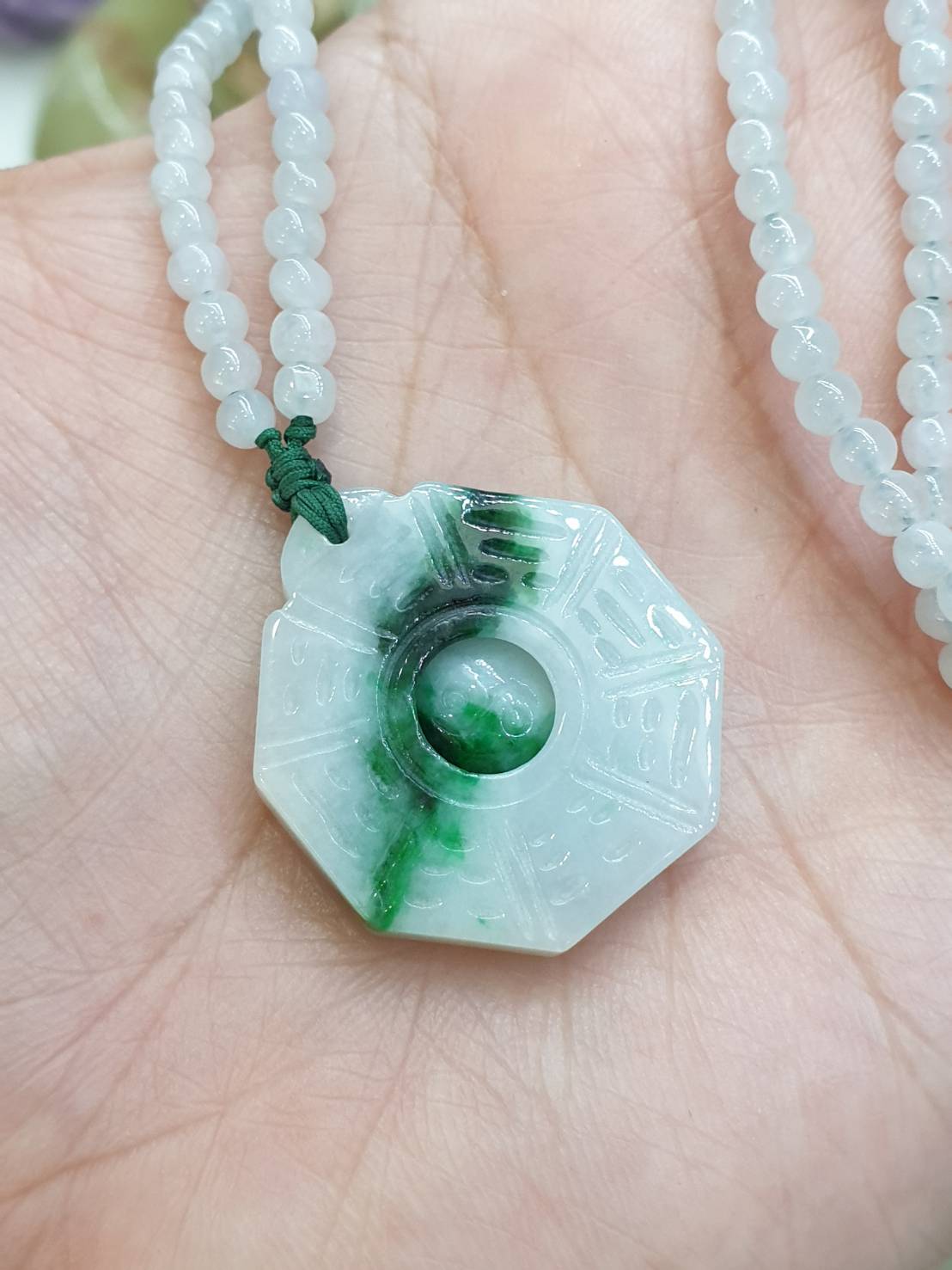 Jade Bagua Beaded Necklace (24") | Fei Cui Type A Jadeite
