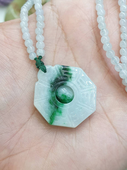 Jade Bagua Beaded Necklace (24") | Fei Cui Type A Jadeite