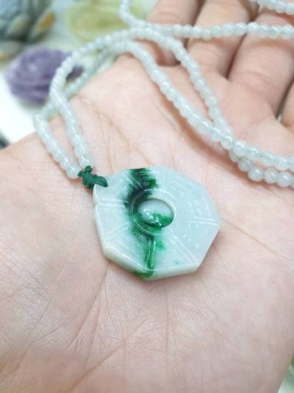 Jade Bagua Beaded Necklace (24") | Fei Cui Type A Jadeite