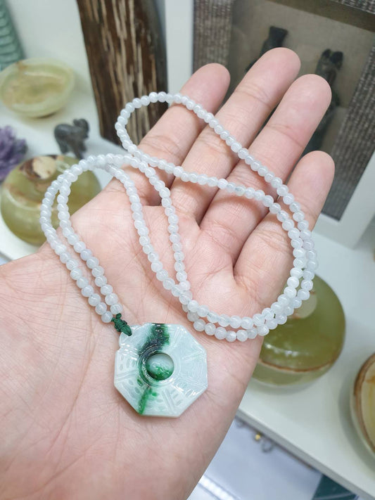 Jade Bagua Beaded Necklace (24") | Fei Cui Type A Jadeite