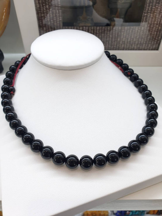 Black Onyx Beaded Necklace (17") | Elegant Choker with Natural Stone Beads