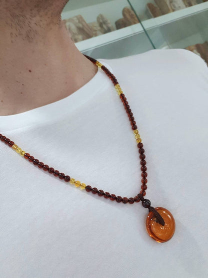 Amber Ping An Kou Beaded Necklace (25") | Natural Amber | His or Hers Statement Necklace
