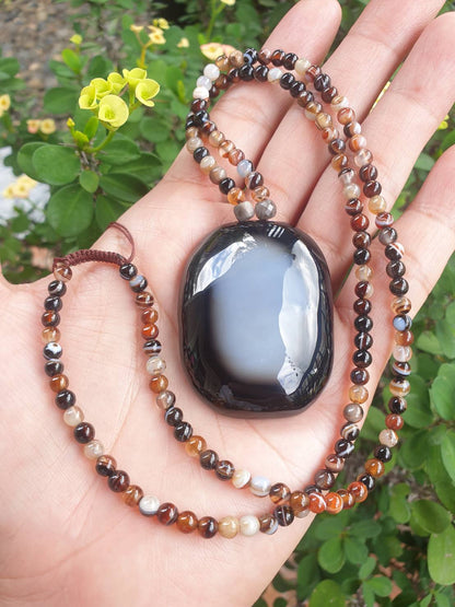 Onyx Evil Eye Necklace (23") | Natural Banded Onyx | His or Hers Statement Necklace