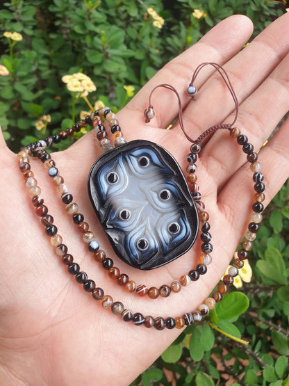 Onyx Evil Eye Necklace (23") | Natural Banded Onyx | His or Hers Statement Necklace
