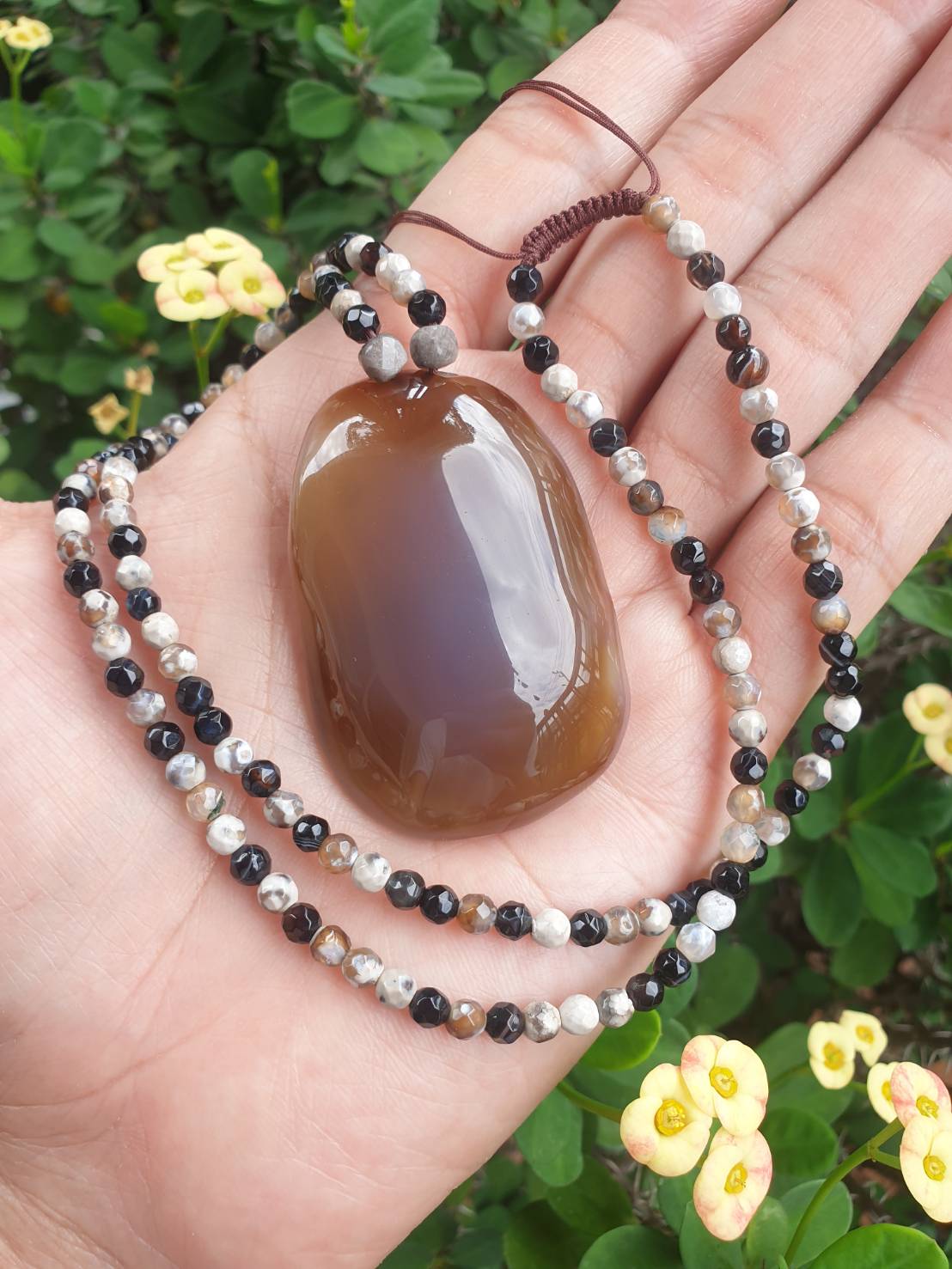 Onyx Evil Eye Necklace (23") | Natural Banded Onyx | His or Hers Statement Necklace