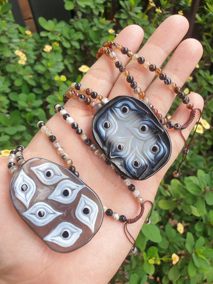 Onyx Evil Eye Necklace (23") | Natural Banded Onyx | His or Hers Statement Necklace