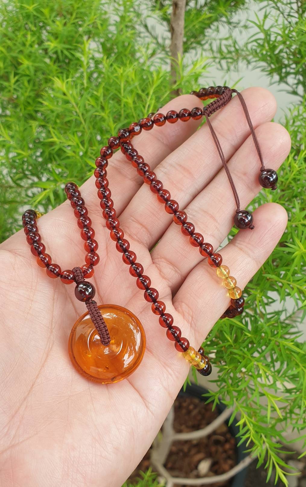 Amber Ping An Kou Beaded Necklace (25") | Natural Amber | His or Hers Statement Necklace