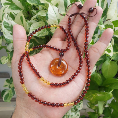 Amber Ping An Kou Beaded Necklace (25") | Natural Amber | His or Hers Statement Necklace