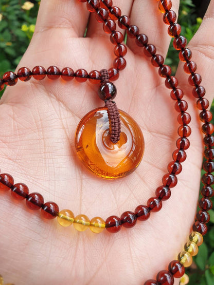 Amber Ping An Kou Beaded Necklace (25") | Natural Amber | His or Hers Statement Necklace