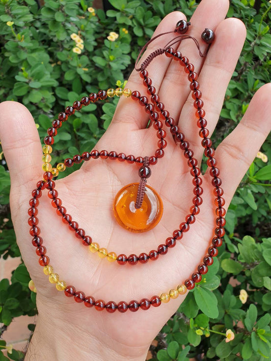 Amber Ping An Kou Beaded Necklace (25") | Natural Amber | His or Hers Statement Necklace