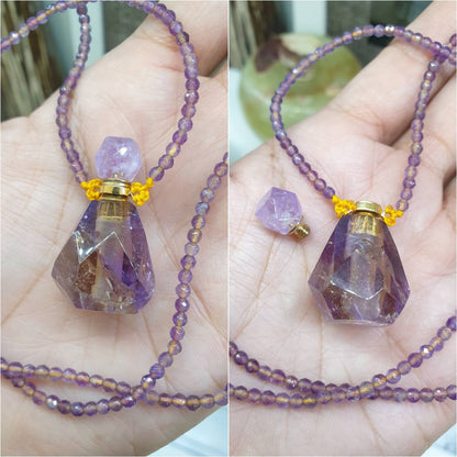 Amethyst Perfume Bottle in Beaded Necklace (24") | Cute Snuff Bottle Necklace