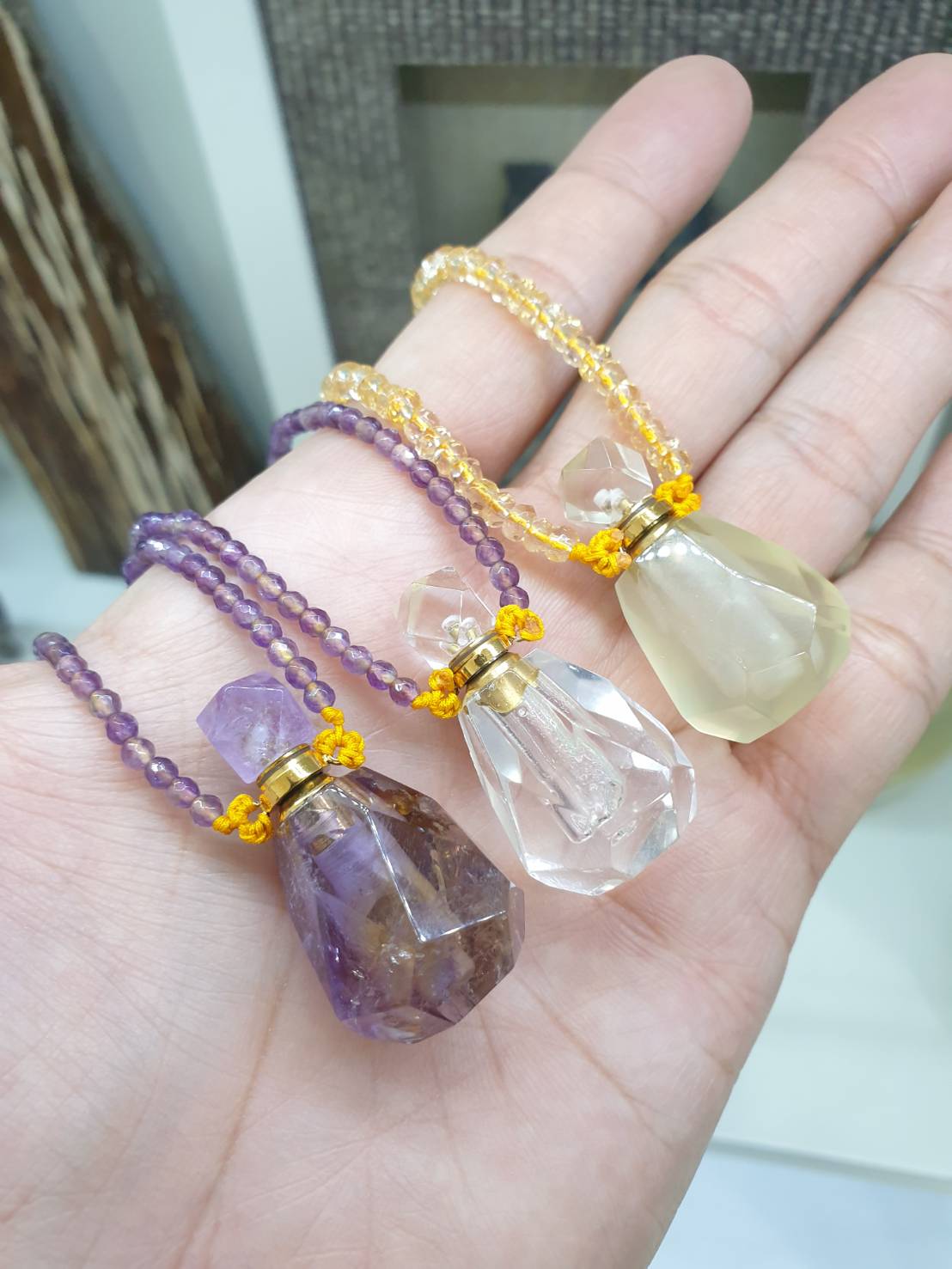 Amethyst Perfume Bottle in Beaded Necklace (24") | Cute Snuff Bottle Necklace