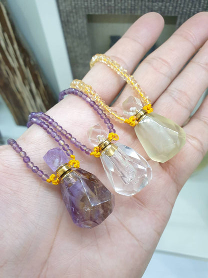 Amethyst Perfume Bottle in Beaded Necklace (24") | Cute Snuff Bottle Necklace