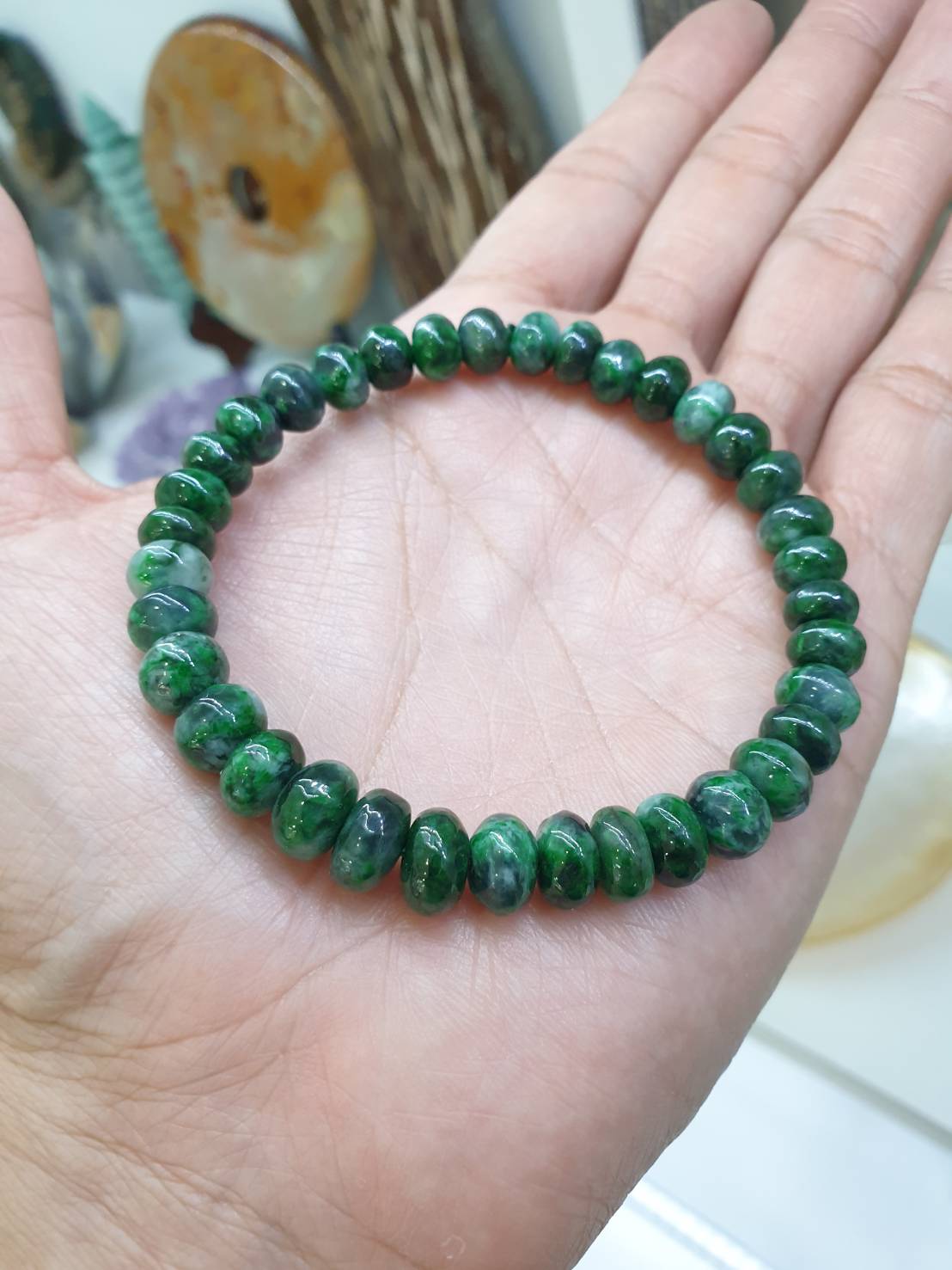 Green Jade Abacus Beads Bracelet (18 cm) | Type A Natural Jadeite - Vintage Beads | Collector's Material