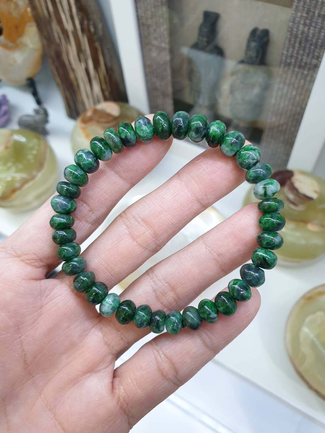 Green Jade Abacus Beads Bracelet (18 cm) | Type A Natural Jadeite - Vintage Beads | Collector's Material