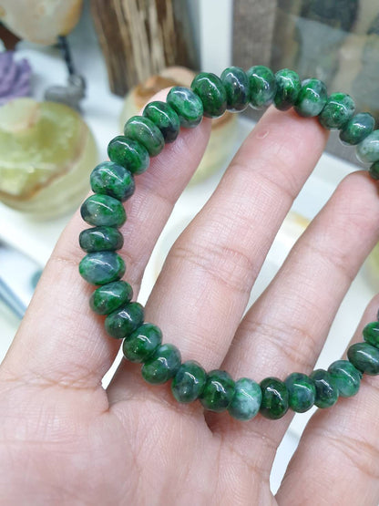Green Jade Abacus Beads Bracelet (18 cm) | Type A Natural Jadeite - Vintage Beads | Collector's Material